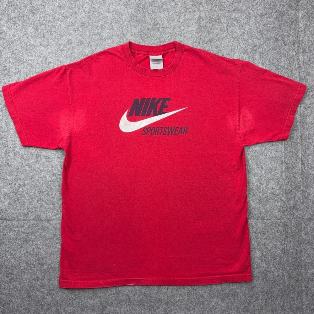 VTG Nike‎ Shirt Mens XL Red Sportswear Logo Crew Neck Gray Tag Tee 90s Y2K